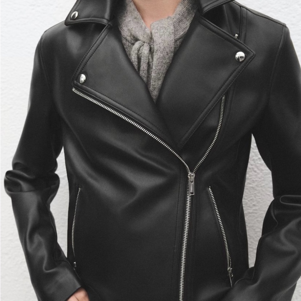 NWT MANGO FAUX-LEATHER BIKER JACKET Women's Black - XS - Picture 2 of 12